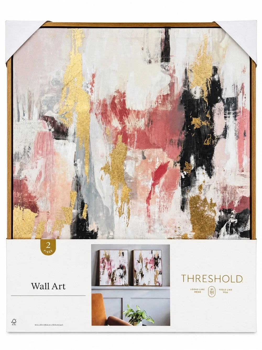 Threshold 2pc 16x20 Abstract Pink Gold Framed Wall Art Set